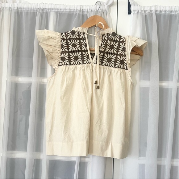 Anthropologie LOVE THE LABEL Sonora Flutter Sleeve Eyelet Top Cloud Cream Sz XS - Picture 6 of 10